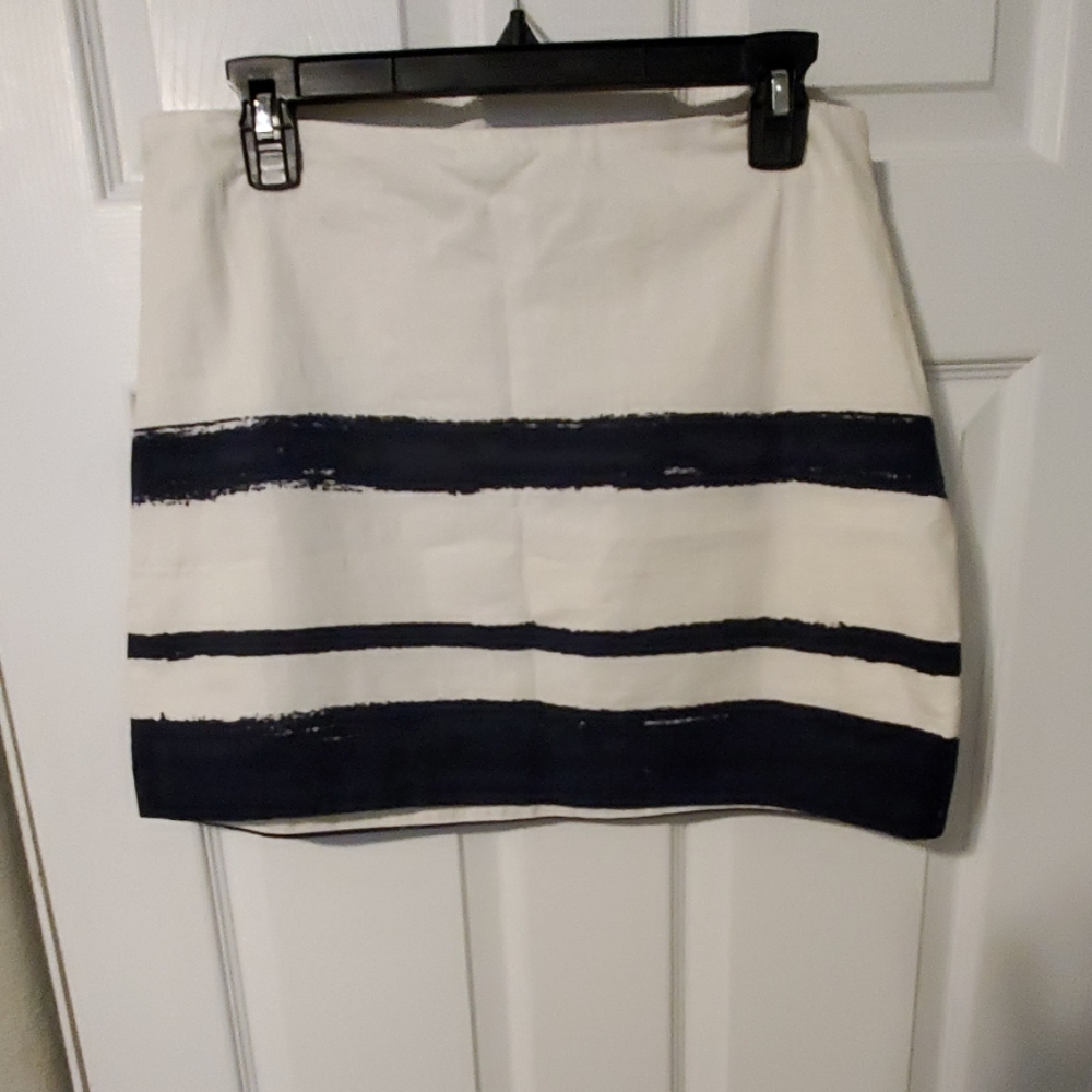 J.Crew cream and navy linen mini skirt